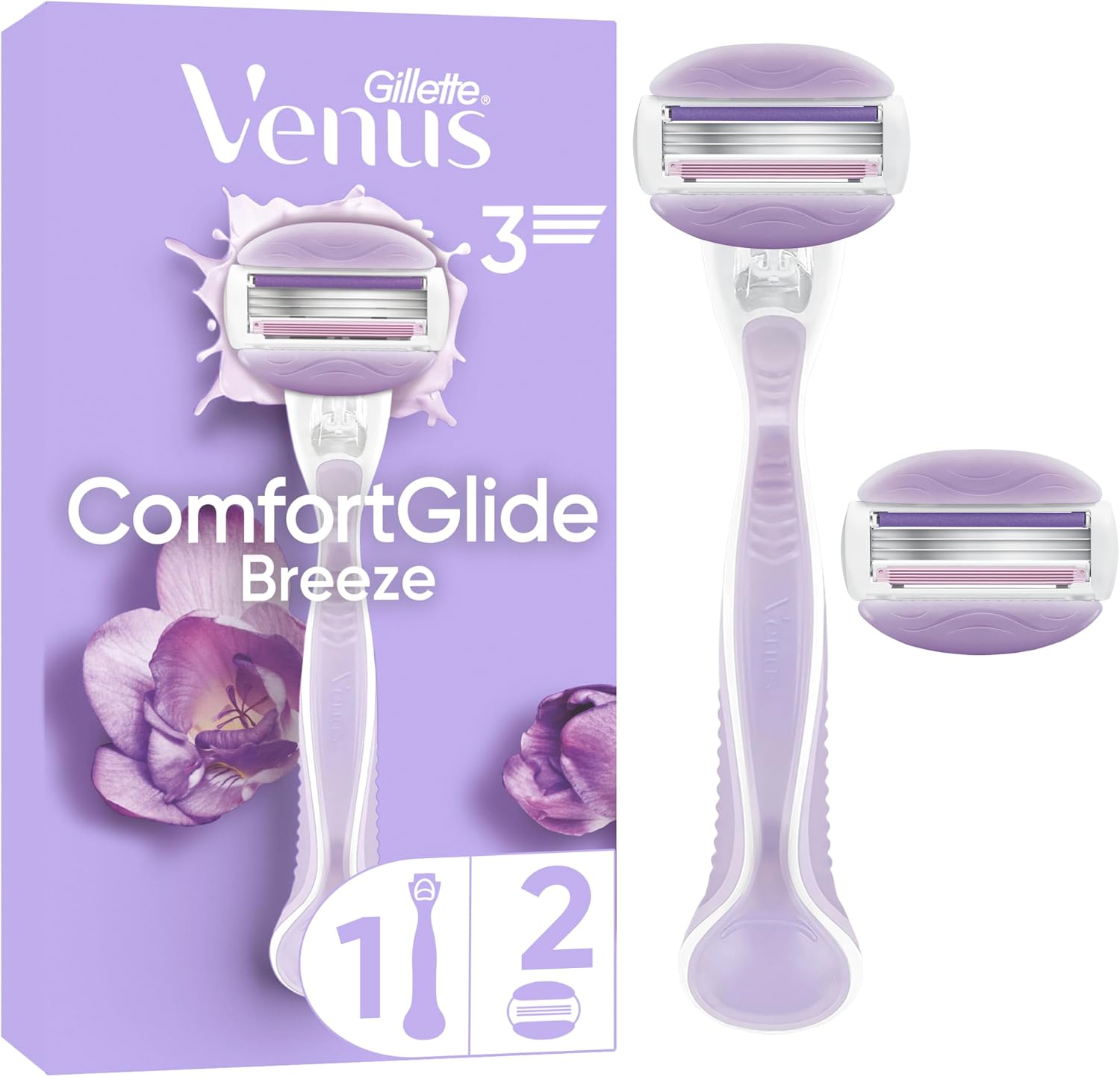Gillette Venus ComfortGlide Breeze Máquinilla de Depilación Para Mujer + 2 Cuchillas de Recambio, 3 Venus Recambios Para Una Depilación Suave, Apurada Y Duradera (el embalaje puede variar)