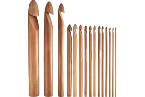 Hestya 15 Stück Holz Bambus Häkelnadeln Set Handcrafted Stricknadeln Weben Garn Handwerk, 3 bis 25 mm im Durchmesser