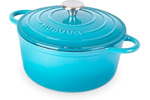Casseruola di ghisa con coperchio - antiaderente, resistente al forno, smaltata, robusta pentola da cottura - blu, 4,7 l, 24 cm - Di Nuovva