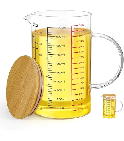 Verre Doseur 1 L En Borosilicate – Graduations Précises, Bec Verseur, Anse, Couvercle Bambou, Lave-vaisselle, -30°C à +150°C - 7
