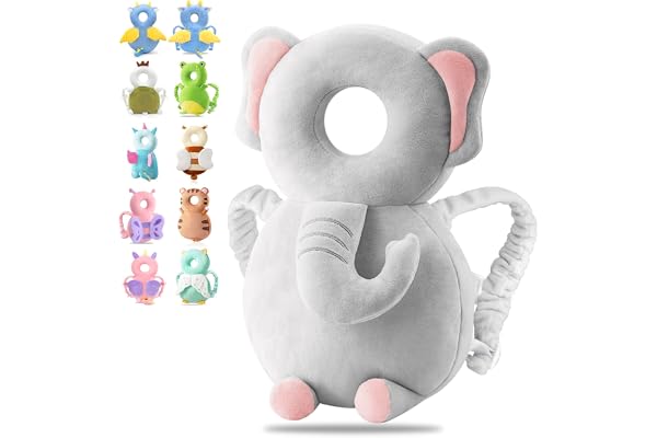JINYJIA Coussinets de Protection de la Tête pour Bébé, Doux Respirant Réglable Protection de Tête de Bébé, Protection de La Tête Oreiller de Ssoutien, pour Les Enfants de 4 à 24 Mois, Éléphant