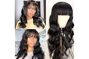 ZEALADY Perruque Courte Naturelle Femme Bresiliennes Avec Frange Perruque Bresilienne Bouclée Avec Frange Curly Wig Human Hair Frange Perruque Bresilienne Courte Avec Frange Body Wave 20inch