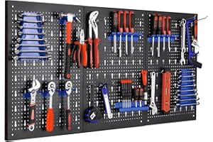 LIFERUN Panel Herramientas de Metal, 3 Panel Perforado, con 17 Ganchos y Soportes, Ampliable, Herramienta de Pared para Talleres, Organizador Pared, 118 x 59.5 x 2 CM