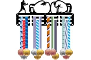 CREATCABIN Porta Medaglie Boxe Porta Medaglie Sportive Parete Cornice In Ferro Decorazione Premi Appendiabiti 3 linee Ganci Atleti Vincitori Competizioni 60+ Medaglie Nastri Espositore Sospeso 29x13cm