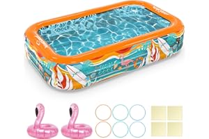 ‎EAGLESTONE EagleStone Aufblasbare Planschbecken Familienpool Gross für Erwachsene und Kinder, 2 Getränkehalter & 6 Wurfringe,-Familie Schwimmbad,4 Reparatur Flicken, Sommer-Wasser-Spielzeug,300 x 180 x 55 cm