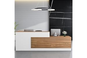 Heliosrider Empfangstheke, Empfangstisch, Einfach Moderner Empfangstresen, L-Förmiger Rezeptionstheke, Schreibtisch mit Theke Empfang, Holzwerkstoff, mit Tastaturschublade, Büromöbel, Ladentheke