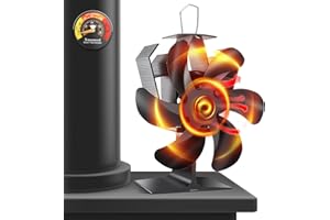 XMASNEED Kaminventilator, 6 Flügel-Ofenventilator Ohne Strom Leiser Betrieb, Wärmebetriebener Ventilator mit Thermometer, Hitzebetrieben Kamin Ventilator Ohne Strom für Holz/Holzbrenner/Kamin