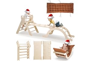 Yrthe Voitom Jouet Arche Montessori Escalade Enfant Bebe - Jeux Montessori Cadeau Fille Garcon 1 2 3 4 Ans, Arc d'escalade en Bois Hêtre avec Toboggan, Échelle, Coussin, Aire de Jeux Interieur