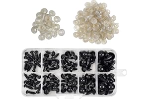 Cozlly 100 Pezzi Occhi di Sicurezza, 6mm/8mm/9mm/10mm/12mm Occhi di Plastica per Pupazzi, Neri Occhi per Bambole con Rondelle per Creazione Bambole Fai-da-Te, Amigurumi,Pupazzi, Giocattoli di Peluche