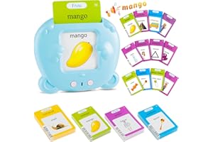 SURPN Español e Inglés, Tarjetas Flash Parlantes Juguetes de Aprendizaje para Niños Pequeños 1-6 Años, 224 Palabras, Juguetes Educativos Audibles, Recurso Preescolar Juguete Interactivo Electrónico - Azul