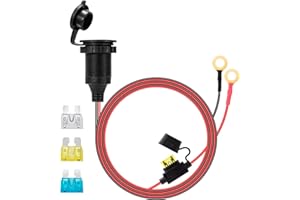 GUNGY 1 M Cigarette Lighter Socket Waterproof 12V/24V DC Car Fixed Socket with 14AWG Extension Cable Built-in 20A Fuse and 15A/20A/25A Replacement Fuses