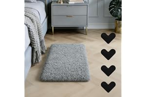 AUAUY mattor vardagsrum, 60 x 90 cm fluffiga lurviga sängkantsmattor för sovrum, icke-släpande tvättbara mattor med 4 fästinl