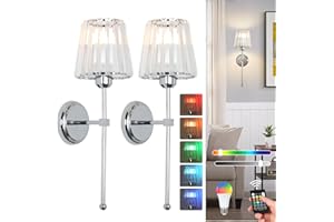 Stepeak Battery Operated Wall Lights Set of 2, Rechargeable Wall Lights Indoor with USB Charging Bulb & Remote, Glass Wireless Wall Light Sconce, Battery Operated Wall Sconces for Bedroom Living Room