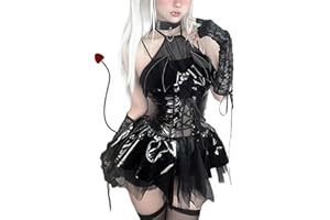 AYAZER Teufel Mädchen PU Leder Anzug Frauen Succubus Cosplay Dessous Kostüme Halter Durchsichtigen Spitzenrock Sexy Pyjamas Dienstmädchen Uniform