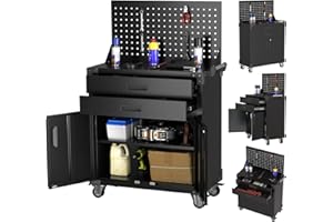 ‎SUPEER SUPEER Professioneller Werkzeugschrank mit 2 Schubladen,Werkstattwagen mit Werkzeugbrett (Pegboard), 4 Aufbewahrungshaken und Rollen – Stabiler Metallschrank zur Werkzeugaufbewahrung