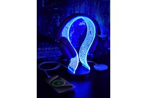 CoolGift Mart Beleuchteter Kopfhörerständer mit 16 Farbe Lichter, PCB-Muster Acryl Kopfhörer Stand mit 1 USB und 1 Typ-C Ladeanschlüsse, Geschenke für Gamer Männer und Musikliebhaber