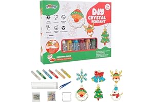 HEYZEIBO Christmas DIY Crystal Paint Arts and Crafts Set, Christmas Diamond Painting Keychains Kit, Window Art for Kids, Arts and Craft Kits for Kids, Diamond Art Keychains Kits for Crafts