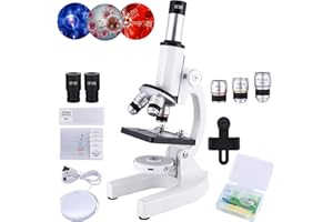 HERWICM Mikroskop für Kinder, 40 x 2000 x Verbundmikroskop, Handyadapter mit Mikroskop, Gleitmikroskop-Set für Zuhause, Schule, Labor für Kinder, Studenten