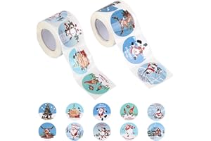 ilauke 500 sztuk naklejek bożonarodzeniowych, okrągłe etykiety Merry Christmas naklejki, samoprzylepne naklejki na Boże Narodzenie, koperta, 10 wzorów bożonarodzeniowych, naklejki na karty, pudełka