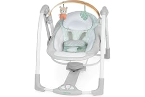 Ingenuity, Columpio Portátil Cozy Spot Swing 'n Go, Barra de Juguetes de Madera Extraíble y Giratoria, 6 Velocidades, 0-9 Meses, Hasta 9 kg