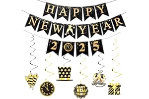 TCNZDY Silvester Deko 2025, Happy New Year Girlande 2025 Hängende Wirbel Dekoration Silverster Deko Party Set Schwarz Gold Spiral Girlanden 2025 Silvester Party Deko Zubehör für NeuJahr Party Deko