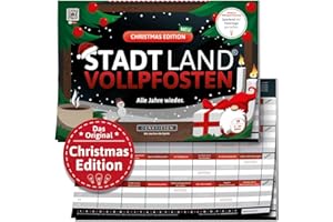 DENKRIESEN Stadt Land VOLLPFOSTEN® - Christmas Edition | ab 9 Jahren mit 26 Kategorien | Stadt Land Fluss | Weihnachtsspiele | Xmas | Familienspiel für Adventskalender Füllung | Wichtelgeschenk