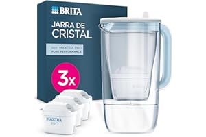 BRITA Jarra de cristal azul (2,5L) incl. 3x filtro MAXTRA PRO All-in-1 Jarra de cristal de diseño premium con tapa abatible de fácil llenado e indicador, que reduce la cal, el cloro y las impurezas