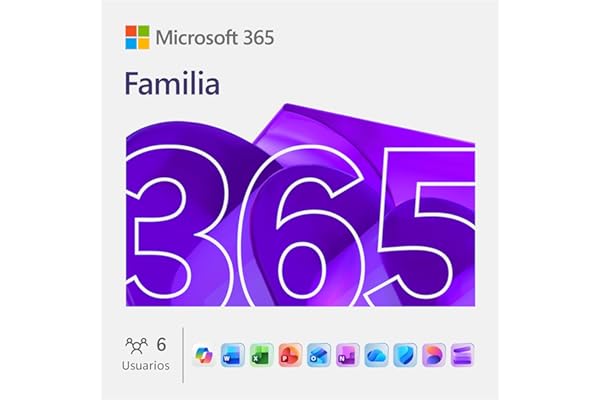 Microsoft 365 Familia | 12 meses | 6 personas | Apps Office con IA | Hasta 6TB de Almacenamiento OneDrive | Código de activación enviado por email