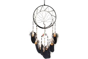 Donko Black Large Dream Catcher Wall Decor Crystal Tree of Life Dream Catchers Handmade Feather Dreamcatcher Wall Hanging Ornament for Bedroom Living Room Home Decor