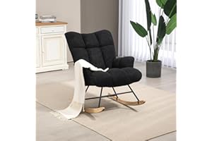 Aunekiv Rocking Chair, Nursing Chair, Swing Chair, Teddy Fabric, Padded Swing Chair, Reading Chair, Relaxing Chair with Wooden Skids, Armrest, for Living Room, Bedroom, Baby Room, Black