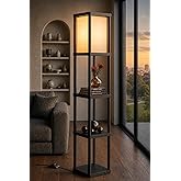 Dekoratif Raflı Lambader Siyah, 135 cm Modern Sehpalı Lambader, E27 Duy Uyumlu, 23x23 cm Raflı Salon Yatak Odası Ofis Aydınla