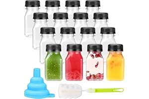 Lafecuw 16 Pack 120ml Plastic Juice Bottles, Reusable Shot Bottles with Lids, Empty Clear Drink Bottles with Funnel and Brush, Small Juice Bottles for Smoothie Milk Water Beverages