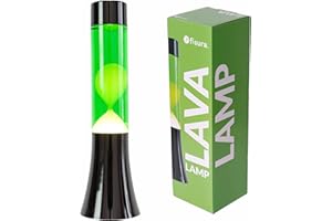 fisura. - Lampe à lave verte. Lampe à lave de 30 cm avec base noire, liquide vert et lave jaune. Lampe d'ambiance originale. 9x9x30 cm