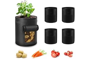 Ohiyoo Kartoffel Pflanzsack 5 Stück 15 Gallonen Kartoffel Pflanzsack, 56 L Pflanztaschen mit Sichtbarer Klappe und Griffen, Garten Pflanzbeutel für Gemüse, Kartoffel, Tomaten (15 Gallone, 56 L)