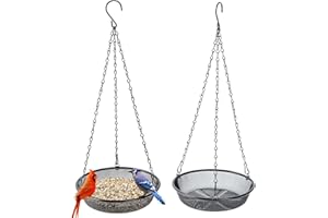 HH-LIFE 2 pc Nero Mangiatoia per Uccelli in Rete Vassoio di Sospensione in Rete Mangiatoia per Uccelli da Appendere Rotondo Ø21,5 cm