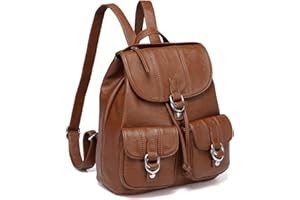 VASCHY Backpack Womens, PU Leather Backpack Purse Women's Fashion Backpack Drawstring Ladies Rucksack Bag Vintage Casual Backpack School Bag with Back Pocket for Travel, Shopping, Work(Brown)