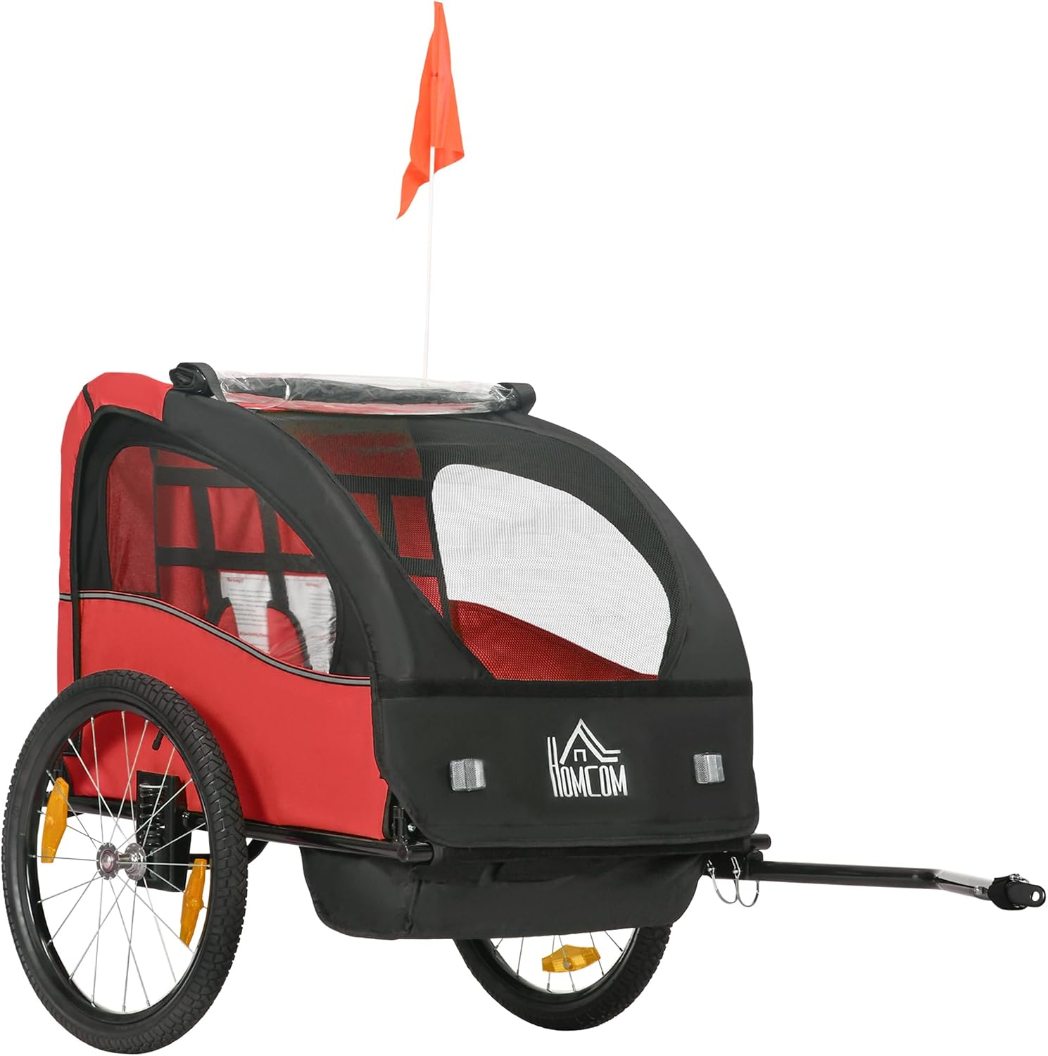 HOMCOM Remolque de Bicicleta para Niños +18 Meses Cochecito para Transporte de 2 Plazas con Cinturón de Seguridad Espacio de Almacenamiento y Sistema de Amortiguador 140x88x90 cm
