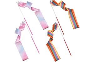 Bekecidi 4 Packs 2M Rubans de Danse, Ruban de Gymnastique Rythmique, Ruban de Danse Scintillant, Ruban de Gymnastique Rose, pour la Gymnastique de Danse Artistique pour Enfants