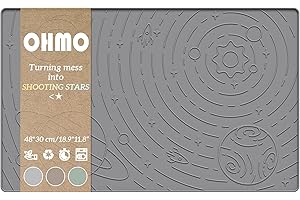 OHMO Alfombras para Comederos Perros y Gatos, Impermeable,(Gris Oscuro, 48x30cm), Alfombrilla Silicona de Mascota con Diseño Galaxy