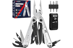 BIBURY Multitool Zange, Edelstahl Multi Tool mit verbessertem Seilschneider & Schraubenantrieb, Faltbare selbstsichernde Multitools mit Nylontasche für Camping Wandern Überleben Geschenk für Man Papa