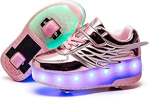 XOMAYI1 Kid LED Flashing Lights Up Roller Skate Shoes with Wheels Automatic Retractable Technical Skateboarding Shoe Boys and Girls Inline Wheel Skates Cross Trainers Angel Wings Running Sneakers