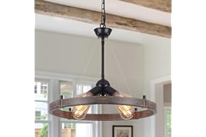 MRHYSWD Rustikale Kronleuchter Deckenleuchte Wohnzimmer, 4 Leuchten Industrie Pendelleuchte Außen Wagon Rad Kronleuchter für Flur Schlafzimmer Esszimmer Küche Höhenverstellung Ohne E27 Leuchtmittel