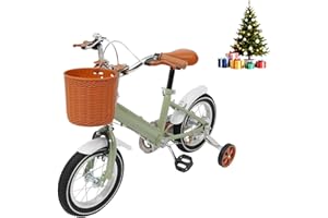 HUOMMGS 12 Zoll Kinderfahrrad Upgraded Kinder Fahrrad für ab 2-4 Jahre Höhenverstellbar Kinderfahrrad mit Stützrädern und Korb Jugend Fahrrad für Jungen & Mädchen (Grün)