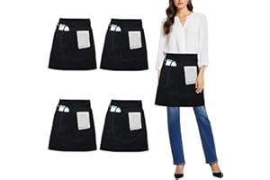 umboom 4 Pezzi Grembiuli da Cameriera, Corto Grembiule con 3 Tasche per Chef Lavoro Caffè Ristorante Bistrot Giardino Bar