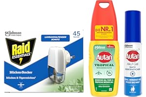 ‎AUTAN Autan und Raid Kombi-Pack, ideal zum Schutz gegen Mücken auf Reisen, Travel Essentials, 3er Pack (1x 100ml, 1x 25ml, 1x 27ml)