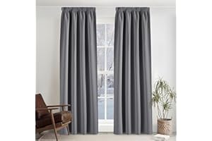 ‎PONY DANCE PONY DANCE 90% Verdunklungsvorhänge mit Kräuselband für Schiene 2er Set H 245 x B 140 cm Thermovorhang gegen Kälte Schlafzimmer Gardinen und Vorhänge Grau Blickdicht Curtains for Living Room