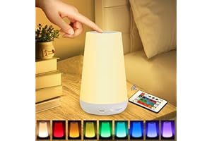 ‎TAIPOW Lampka Nocna Led, Taipow Regulowana Dotykowa Lampa Stołowa z Pilotem Zdalnego Sterowania i 13 Kolorów i 3 Tryby, Lampki Nocne dla Dzieci do Sypialni/Salonu, ładowanie USB - biały