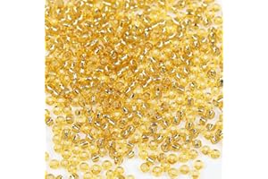 Bala&Fillic perles de rocaille 3mm Transparent Doré couleur, 3600pcs/100Grammes,8/0 perles de verre pour la fabrication de bracelets, colliers et boucles d'oreilles (Transparent Doré)