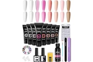 Phoenixy Set Unghie Gel Ricostruzione 8 Colori 15 ML Acrygel Unghie Ricostruzione Rosa Nudo Bianco Base Coat e Top Coat Kit Unghie Gel Completo Regali Per Donne
