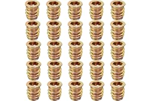 YoiYee Heavy Duty Wood Furniture M8 x 15mm Threaded Insert Nuts Interface Hex Socket Drive Zinc Yellow Passivated - 25pcs